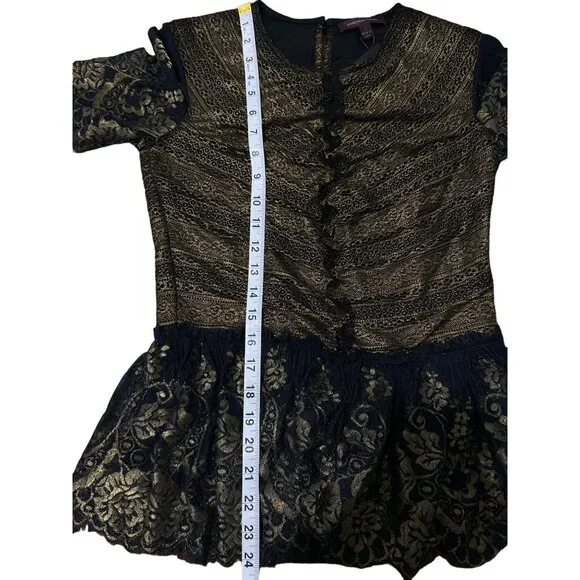 Marchesa Voyage Top Blouse Lace Short Sleeve Black Gold Whimsygoth Size 2 NEW - Picture 6 of 8
